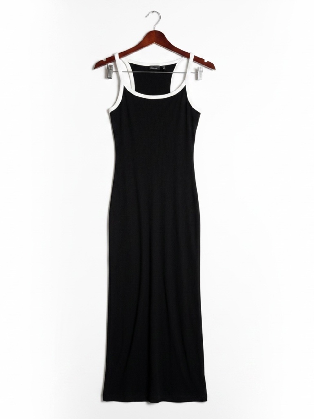 ASOS Design RIbbed Maxi Tank Dress Black White Contrast Trim Size 6 Ringer Midi